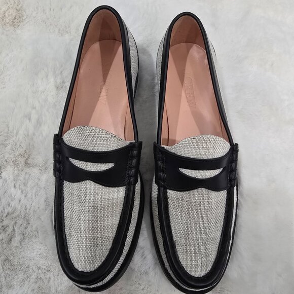 J. Crew Winona Penny Loafer Spanish Canvas Black Khaki Women's Size 9 NEW - Picture 7 of 8